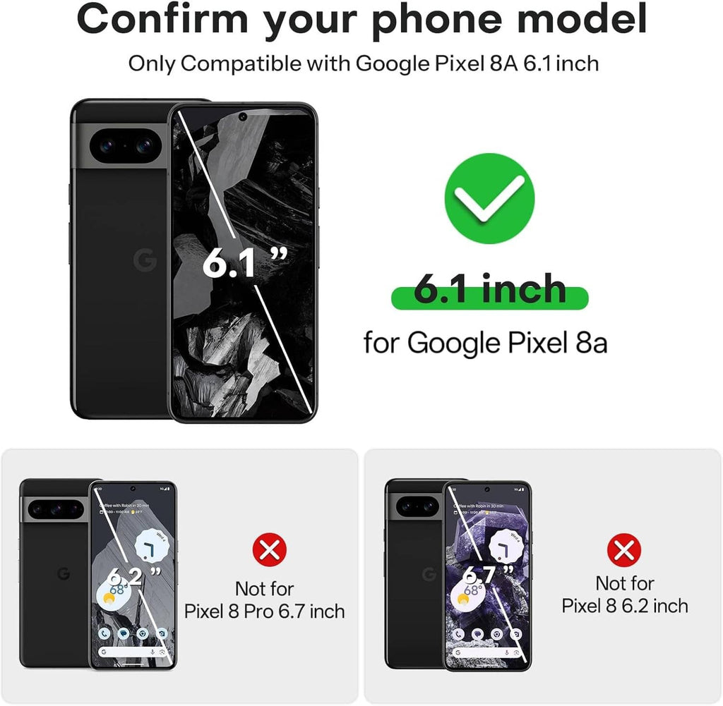 Tempered glass screen protector aligned on a Google Pixel 8A phone screen
