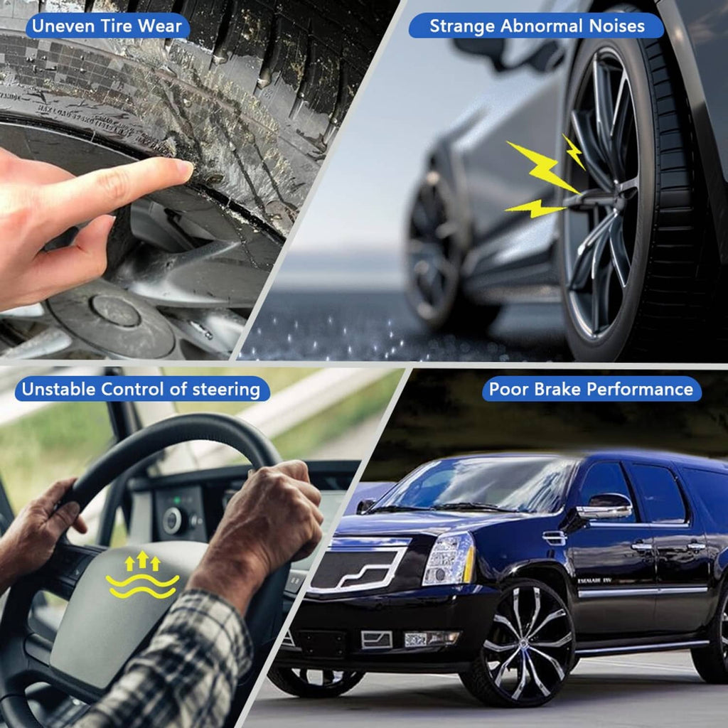 Vehicle driving and wheel wear graphic with suspension components highlighted