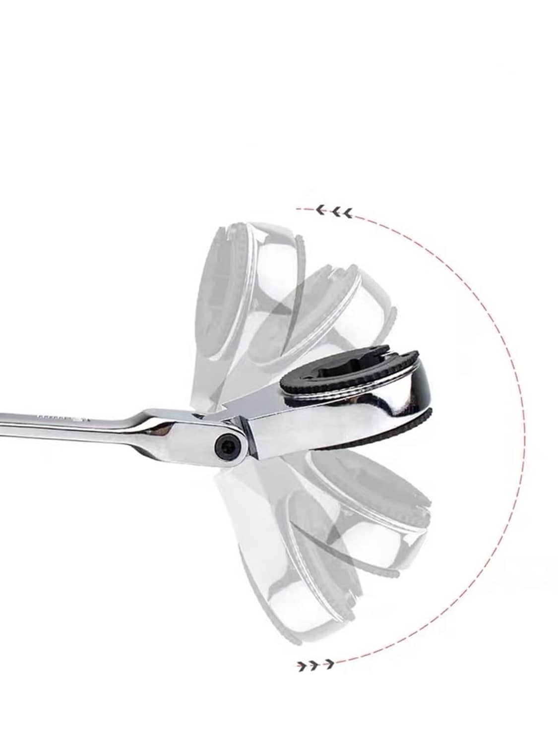 Flex-head gear wrench with adjustable head showing circular tube-grip jaws
