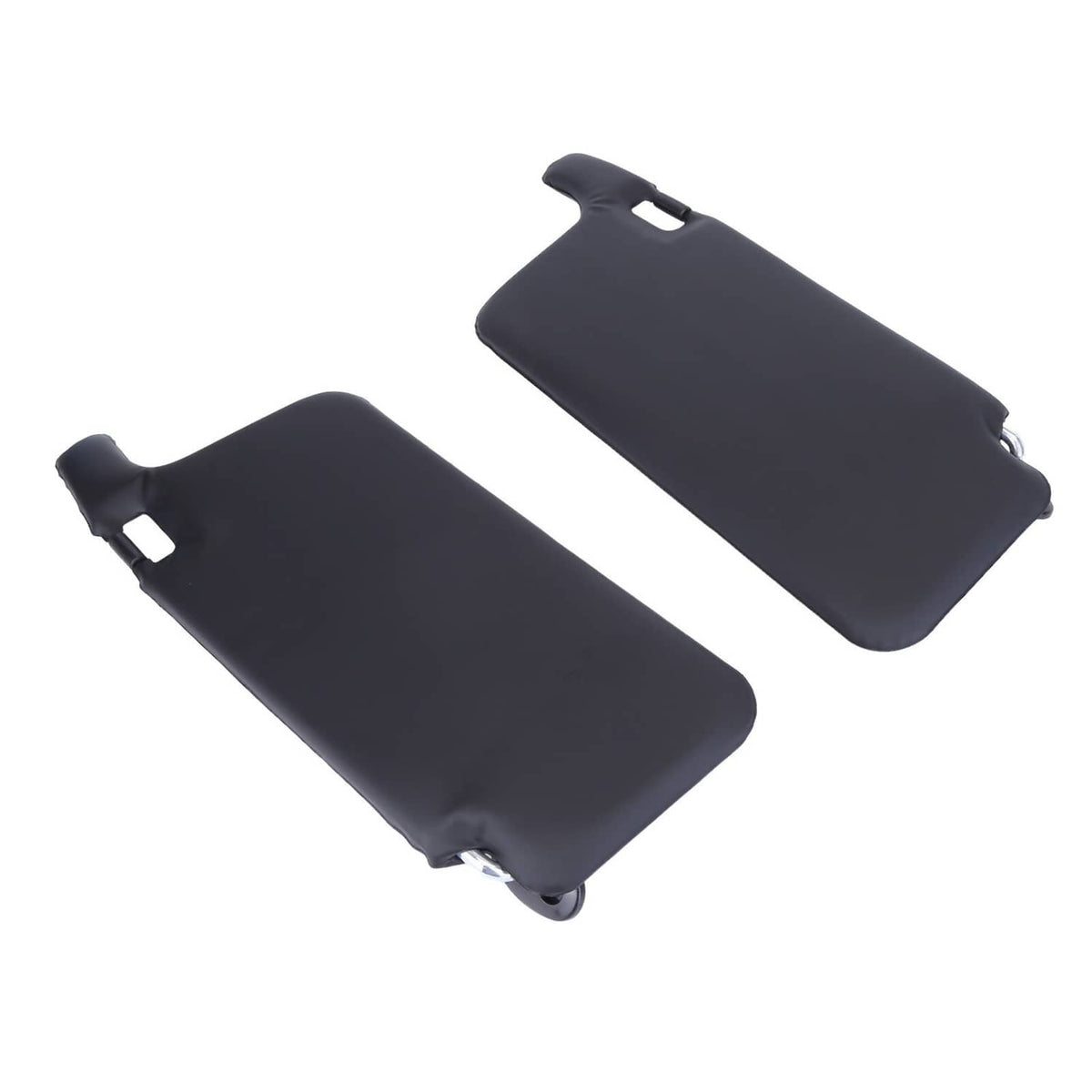Black left and right sun visors with front slots and metal clip mounts