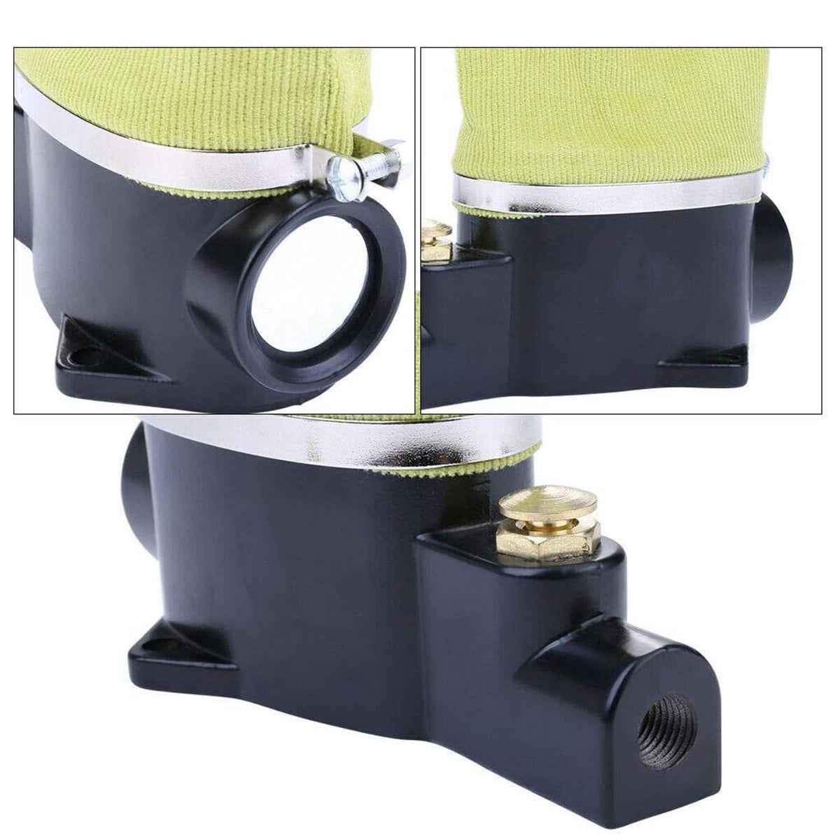 Pneumatic air spark plug cleaner tool showing circular inlet and metal nozzle