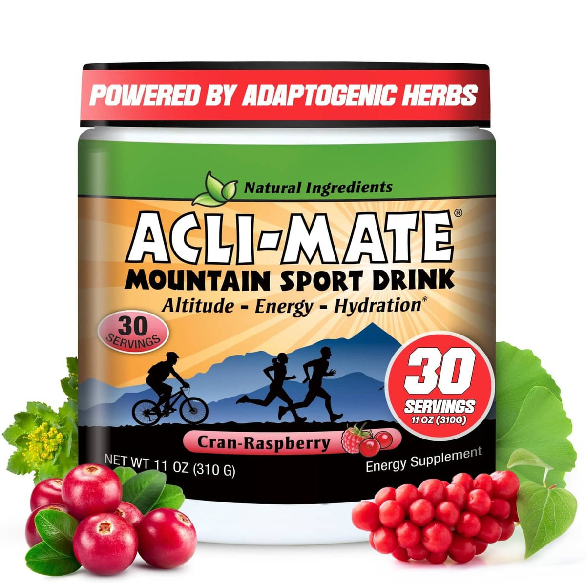 Acli-Mate mountain sport drink tub, cran-raspberry flavor, 30 servings, green cap