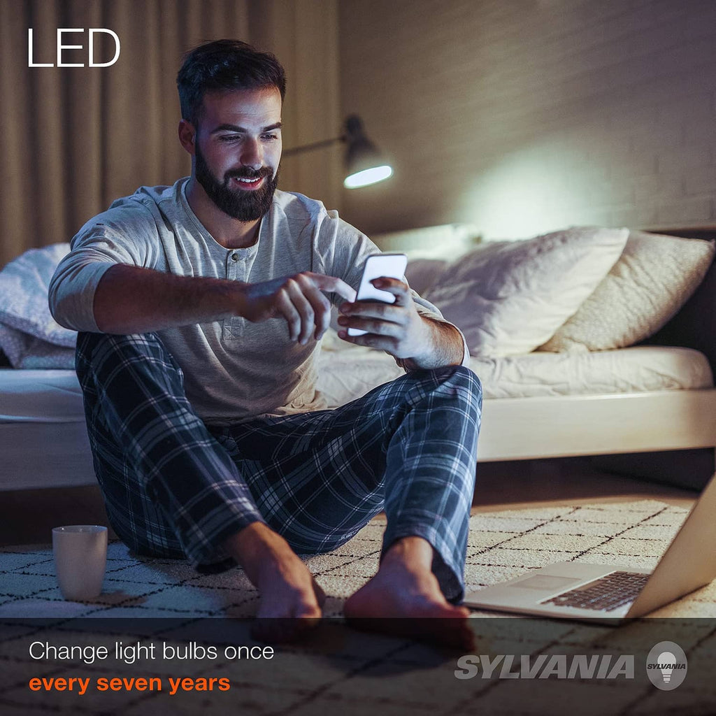 A19 LED light bulb with frosted white glass and medium base