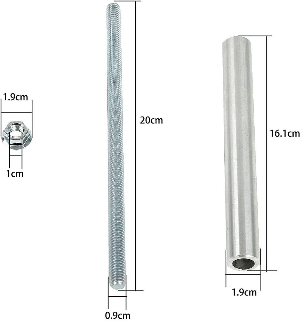 Metal threaded rod and sleeve hardware for aluminum battery mount, side view