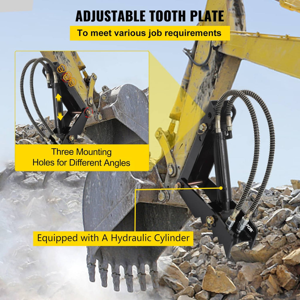 Adjustable tooth plate backhoe thumb claw with hydraulic cylinder and hoses