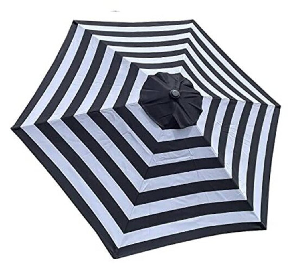 Black-and-white striped patio umbrella replacement canopy with black center finial