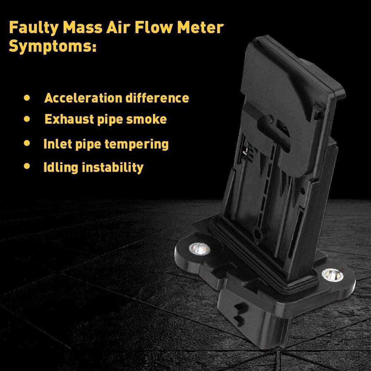 Black mass air flow sensor on a base with two side mounting holes