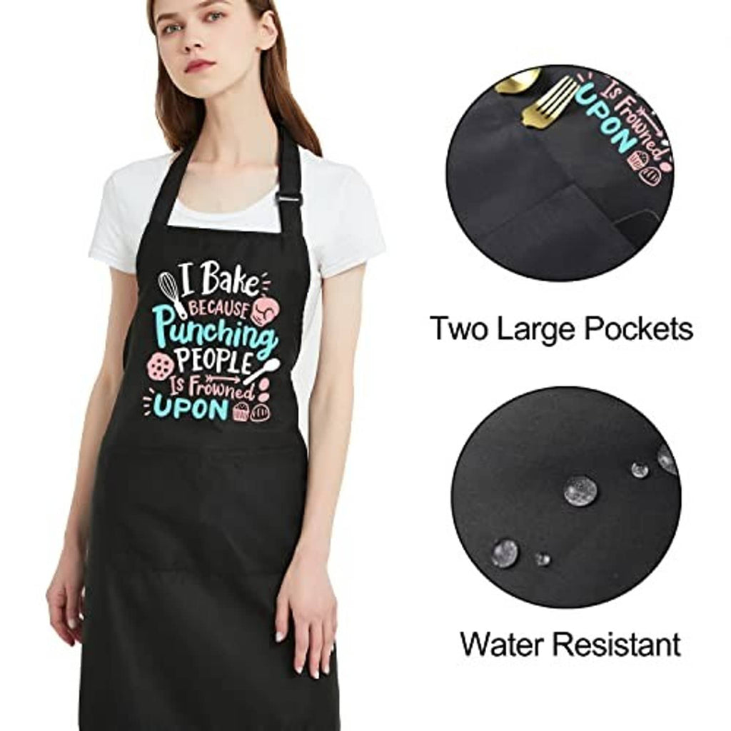Women's black baking apron with two large pockets and water-resistant fabric
