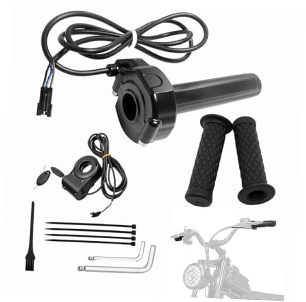 Black twist throttle with key ignition, grips, wiring harness and mounting hardware