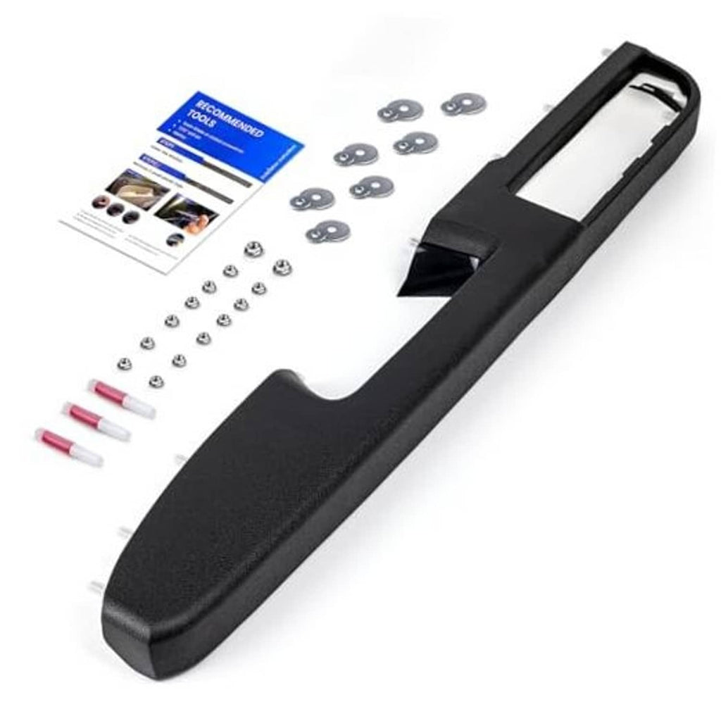 Black front left armrest repair kit with armrest cover, screws, and installation parts