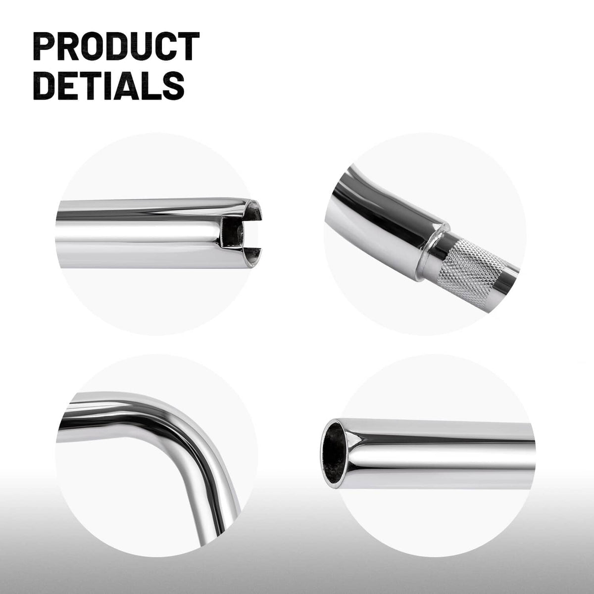 Chrome handlebar details with smooth tubing and end openings