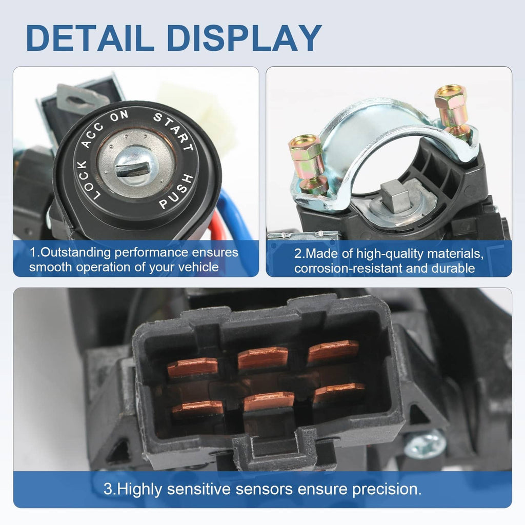 Ignition lock switch cylinder detail with “ACC/ON/START” markings, surrounded by housing