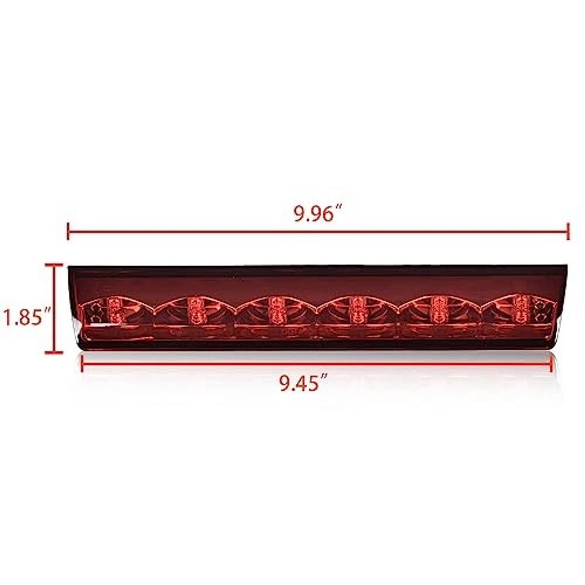 LED 3rd brake light bar with red lenses, size 9.45 x 1.85 in