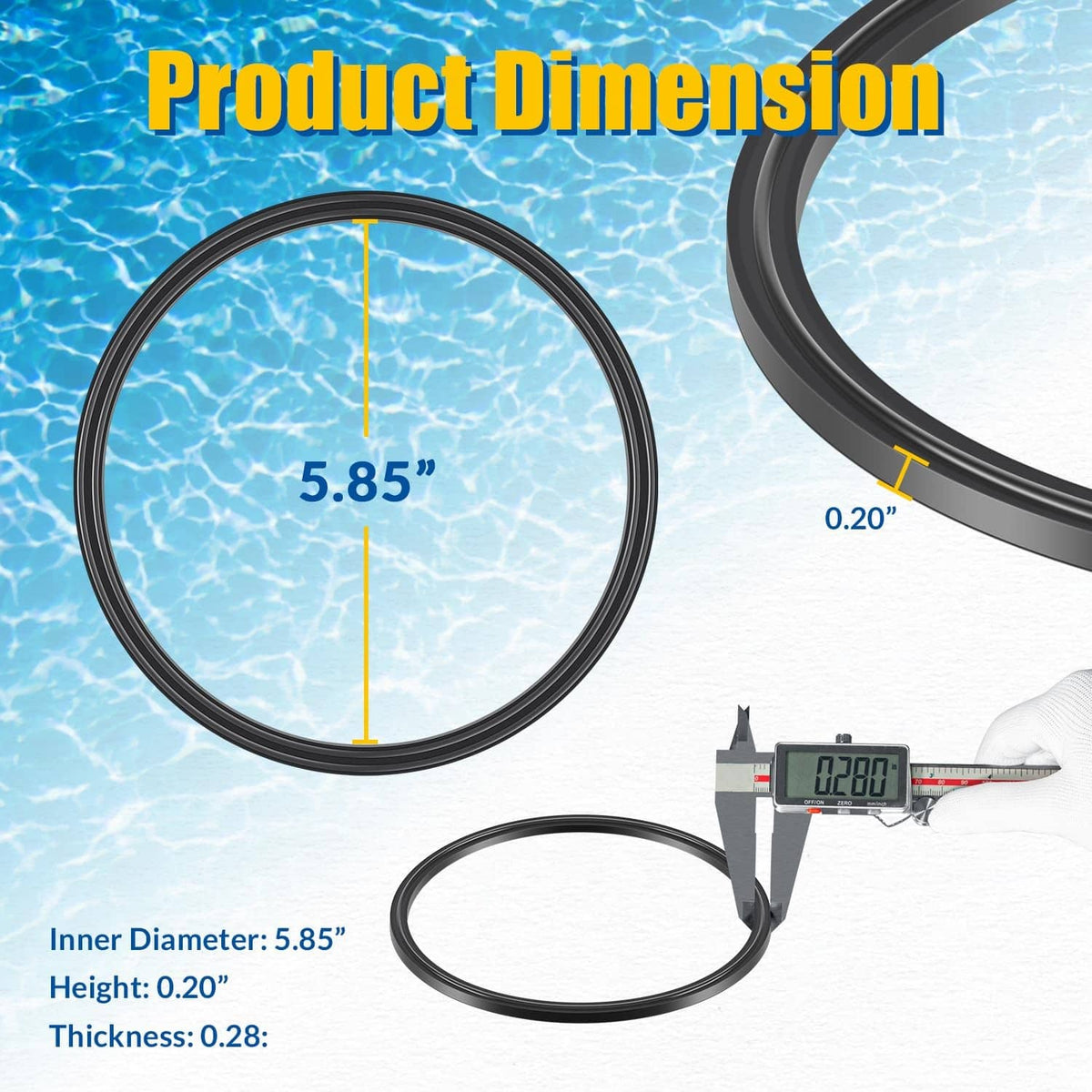 Black rubber O-ring seal with inner diameter measurement, circular gasket
