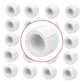 White PVC 1/2 inch female threaded pipe end cap, cylindrical with interior threads