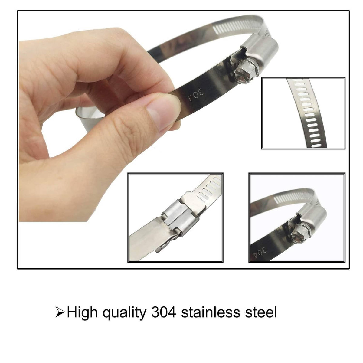 Stainless steel hose clamp with adjustable band and worm-gear tightening screw
