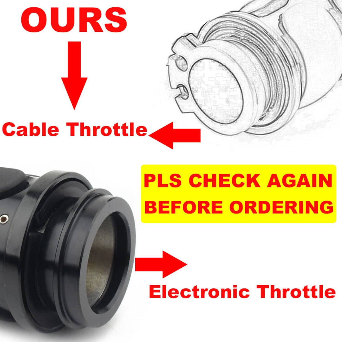 Handle grip ends detail, black rubber covers with chrome ring accents and cable opening