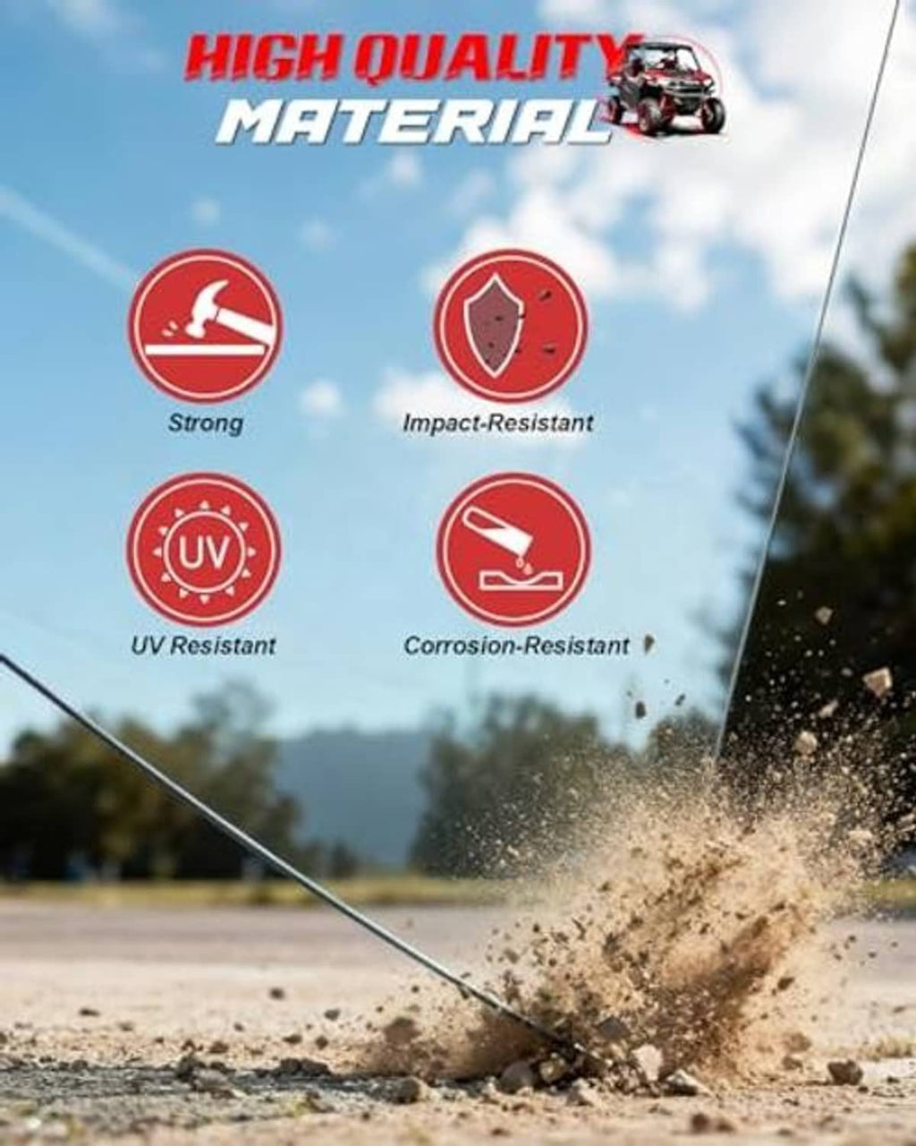 Durable UTV windshield panel with dark frame, impact-resistant and UV-resistant design