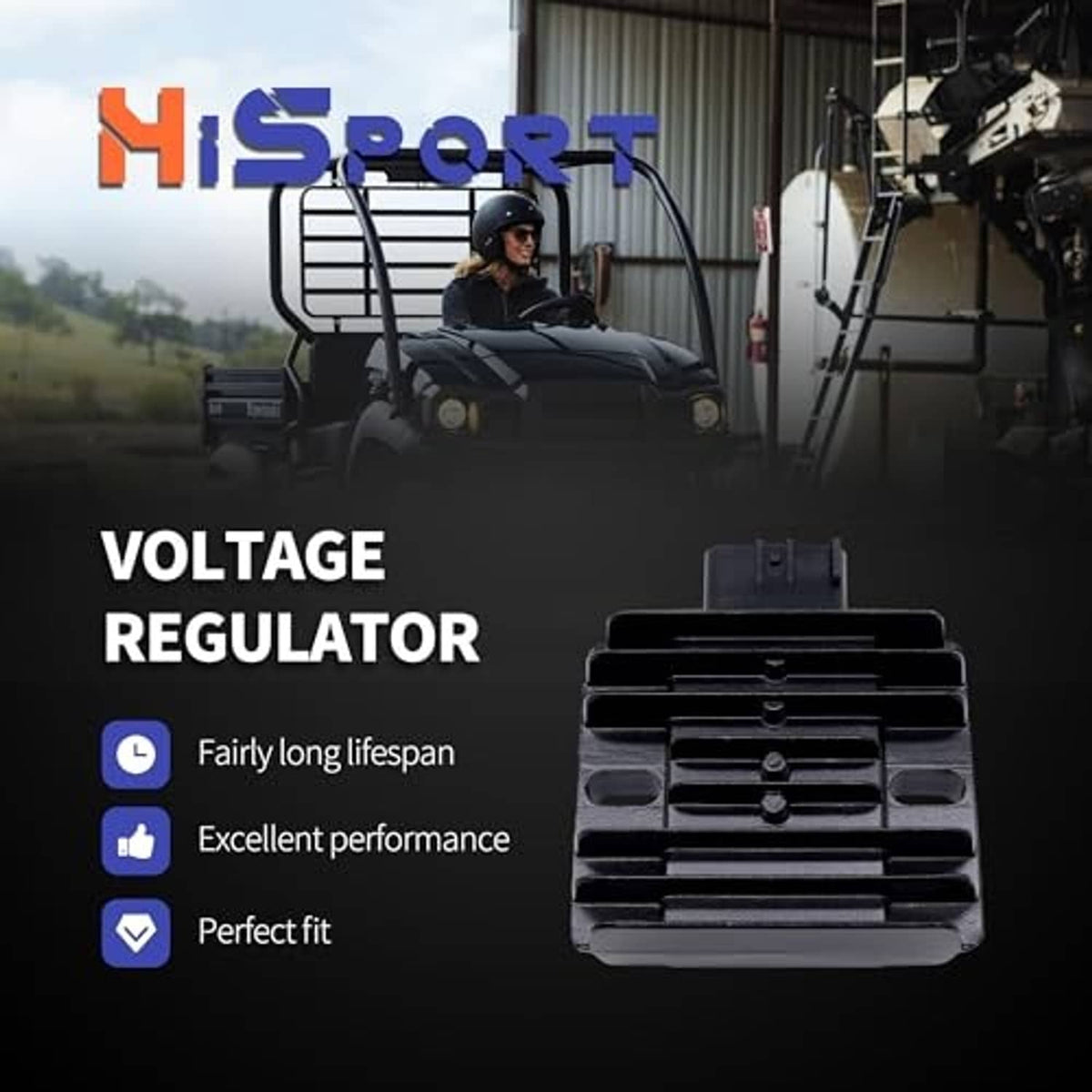 Black finned voltage regulator rectifier module with mounting bracket