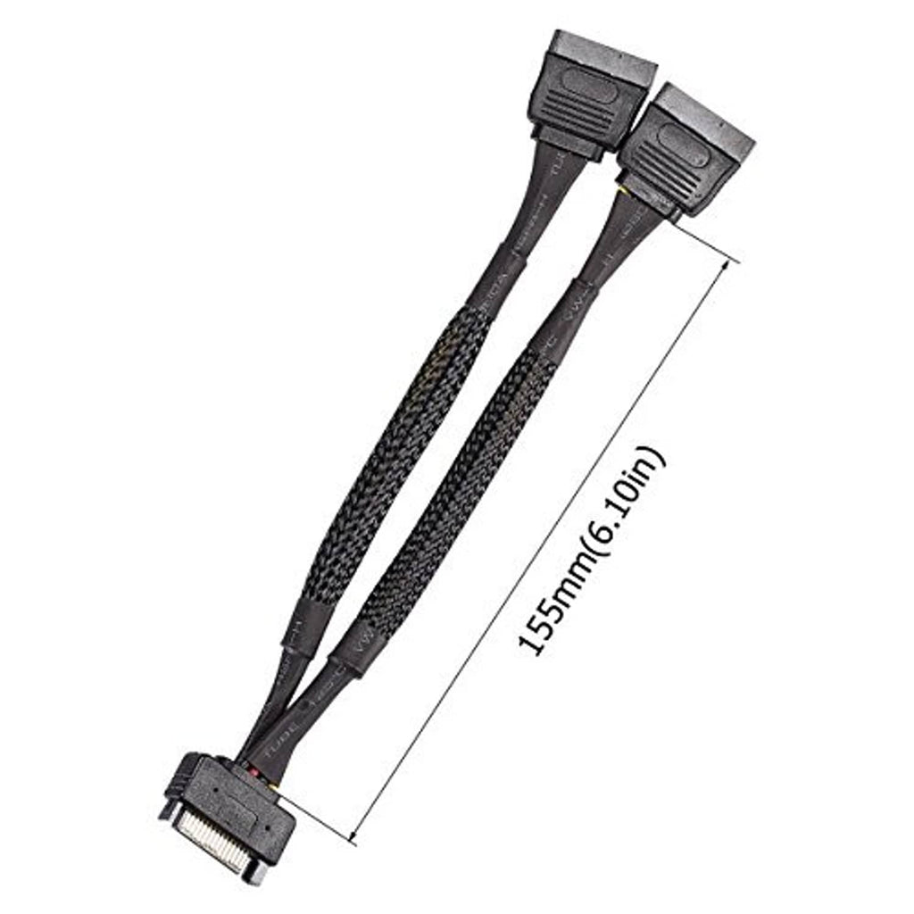 Braided SATA power splitter cable, 6-inch length, dual connectors with metal tips