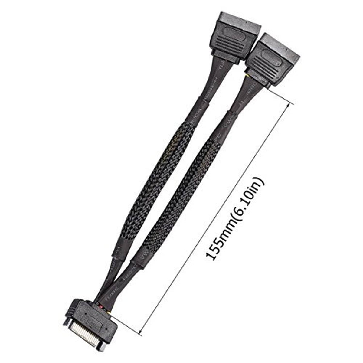Braided SATA power splitter cable, 6-inch length, dual connectors with metal tips