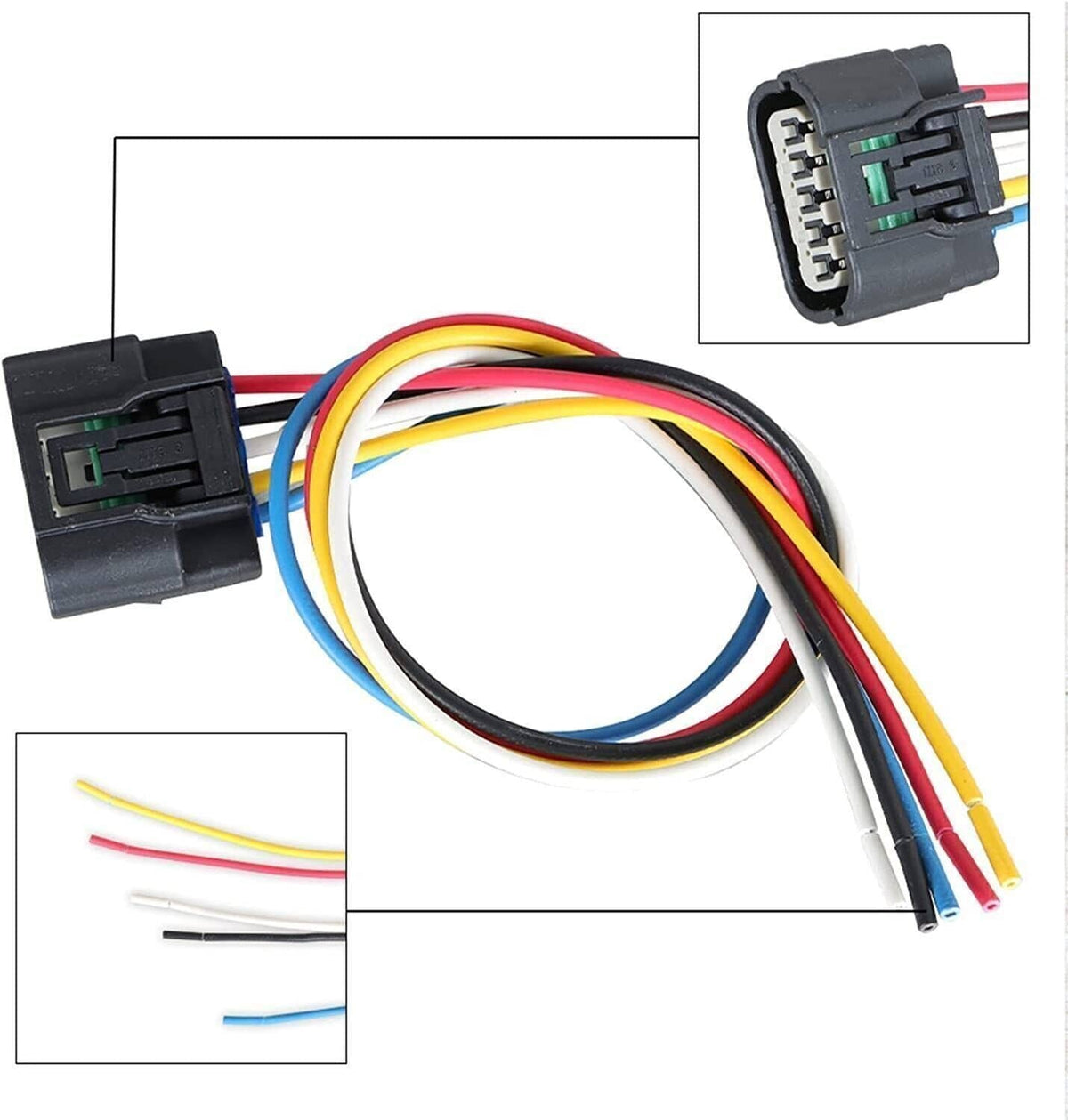 Turbocharger actuator wiring harness with multi-pin connectors and colored lead wires