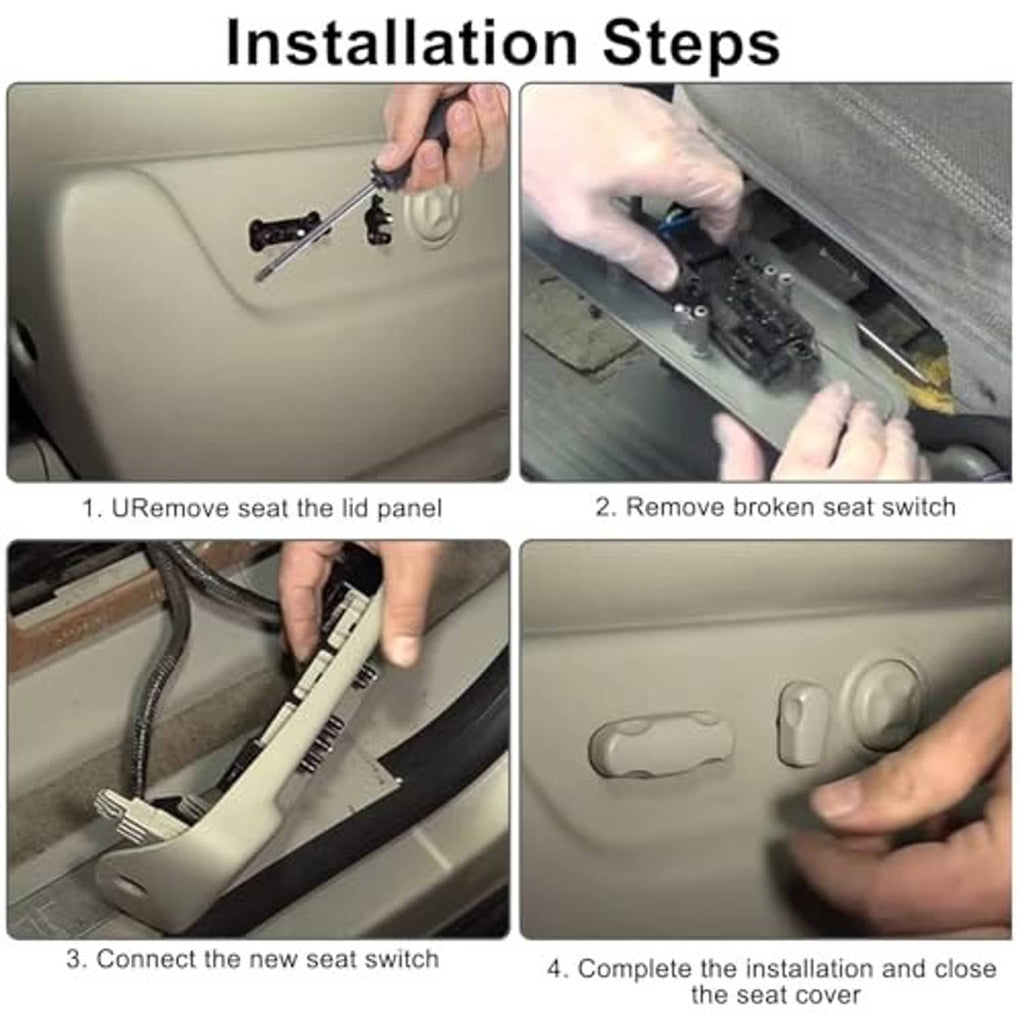 Power seat adjust switch being installed near a car seat cover panel
