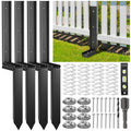 Black steel fence post repair stakes set with pointed anchors and mounting plates