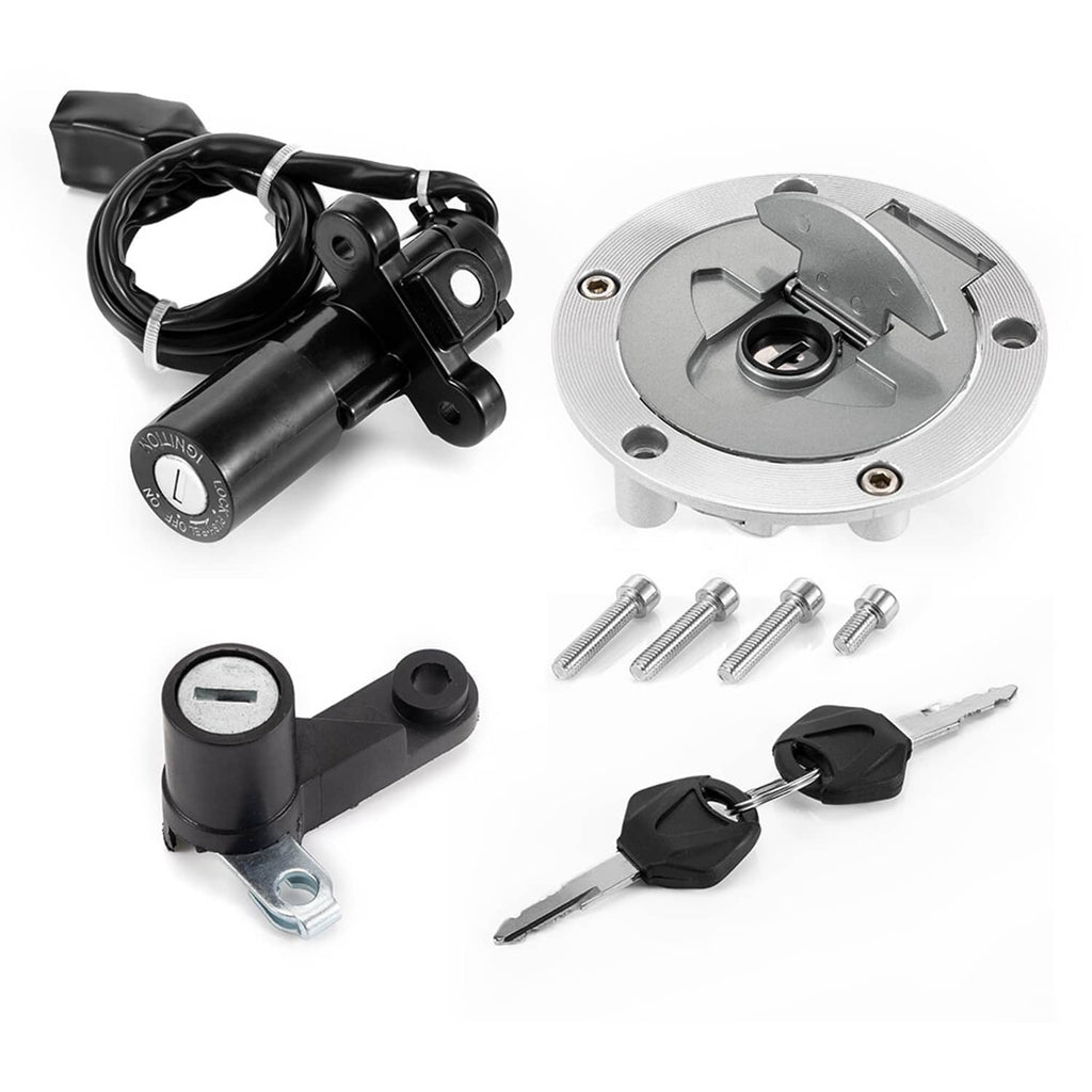 Ignition switch and seat lock kit with keys, bolts, and wiring harness