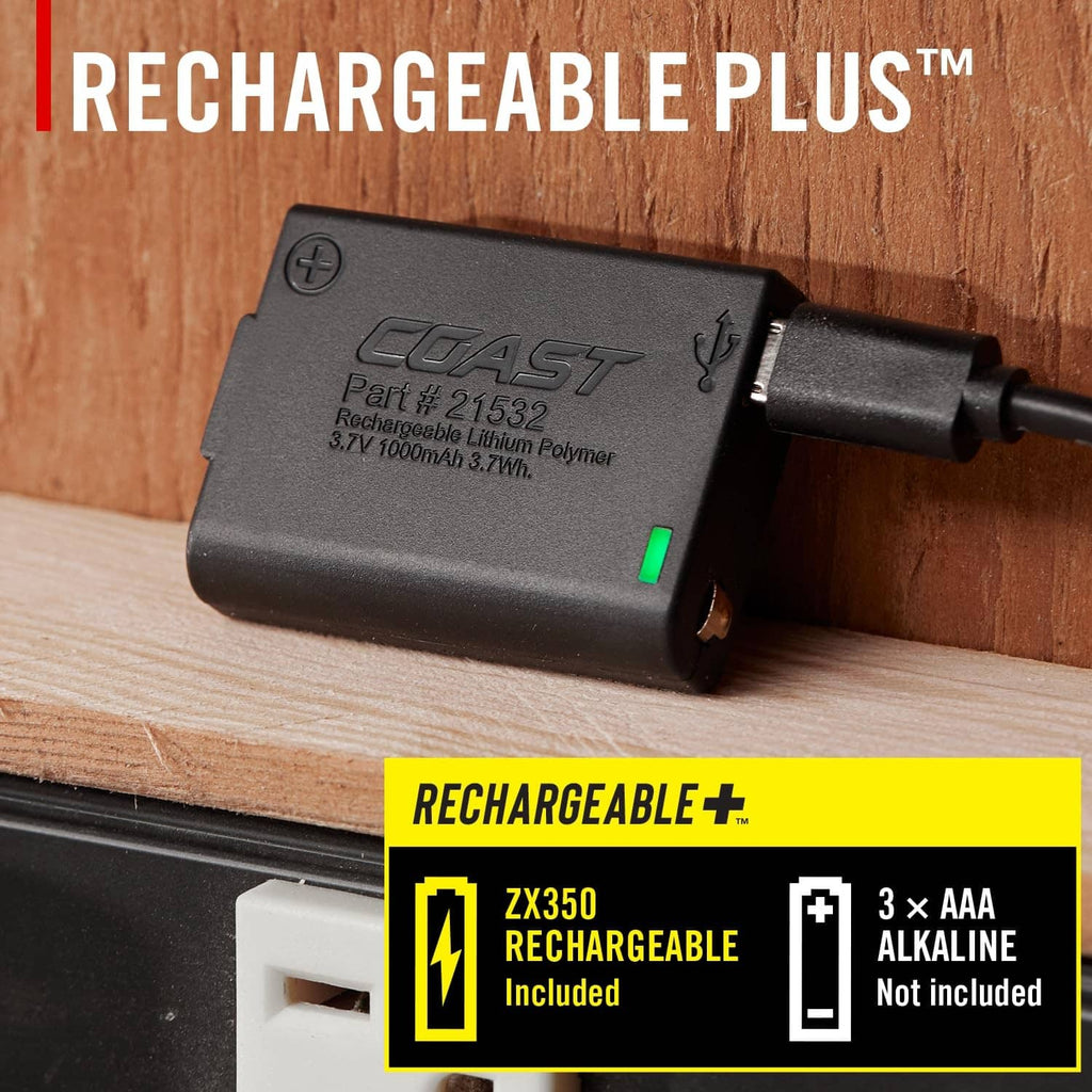 Rechargeable Plus battery pack with Coast branding and charging connector