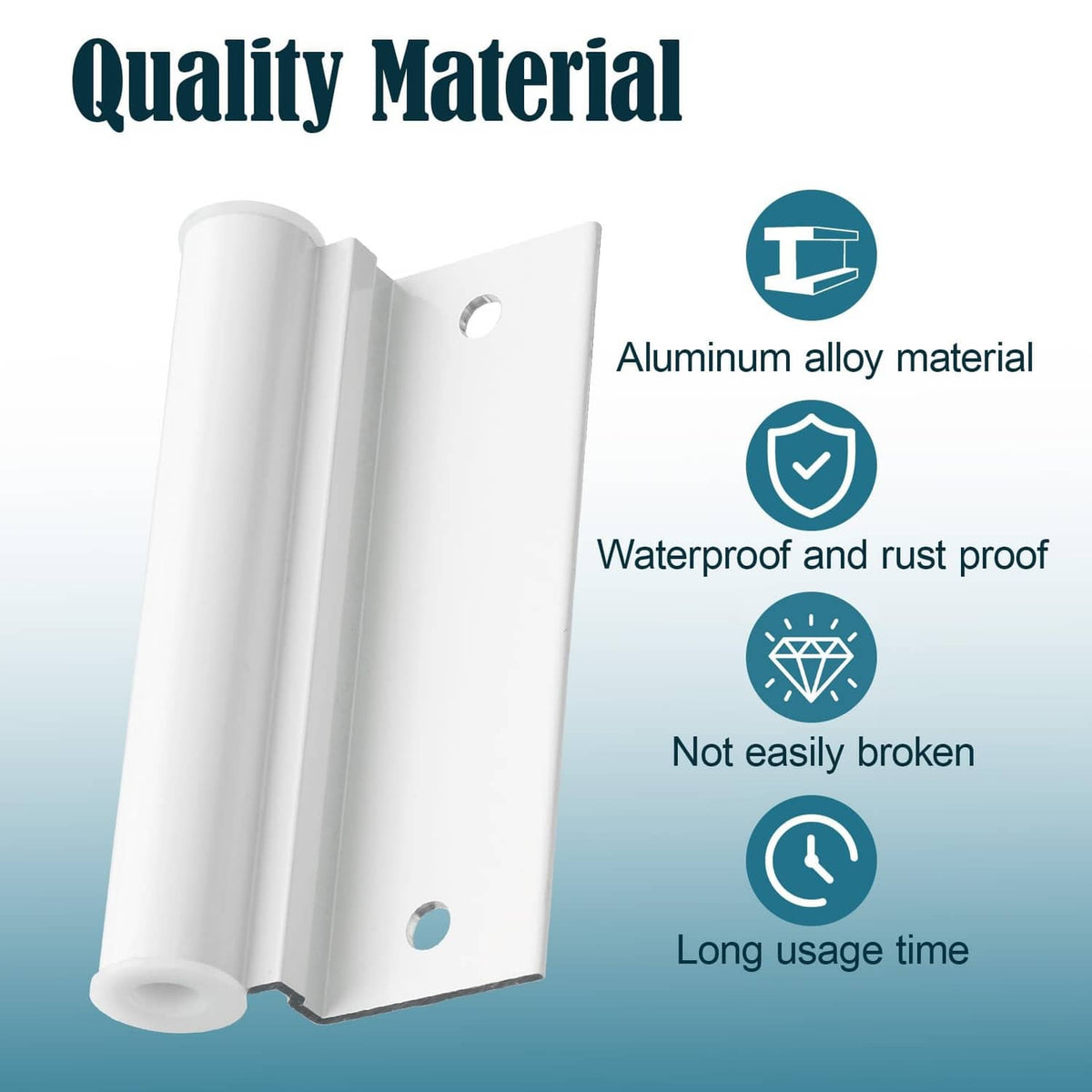 White aluminum screen door hinge leaf bracket with protective finish