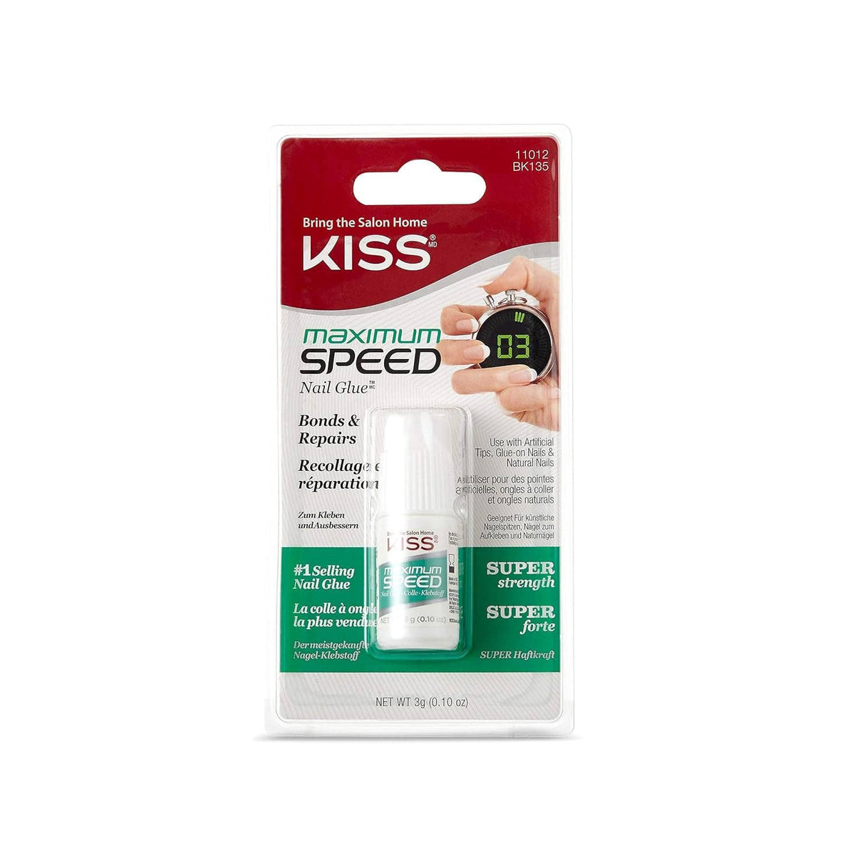 Single maximum speed nail glue blister with one white bottle