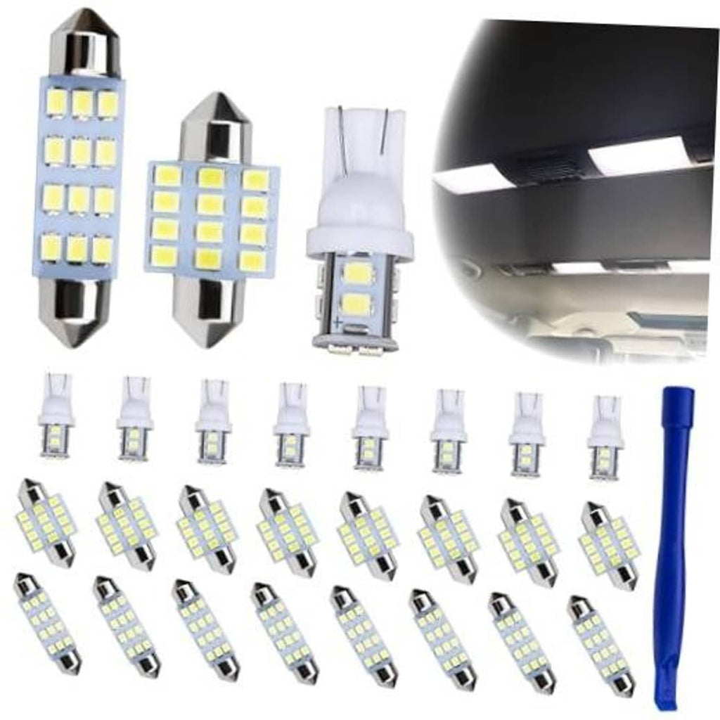 Set of white LED dome light bulbs with chrome caps and square multi-LED chip arrays