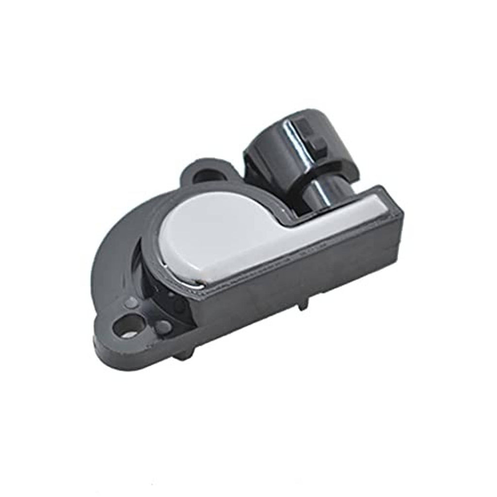 Throttle position sensor side view with gray metal cap and black mounting base