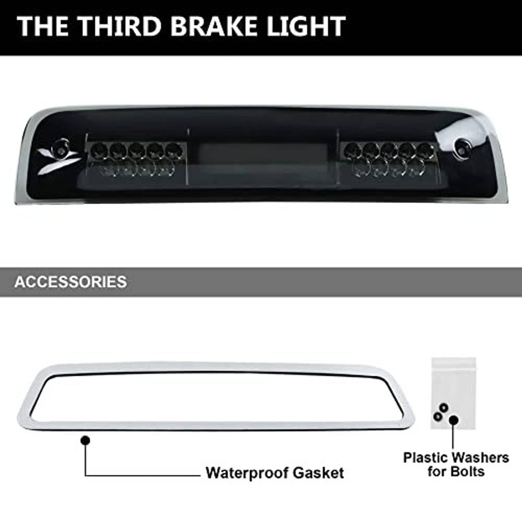 Third brake light with smoked lens, LED clusters visible in black-and-chrome housing