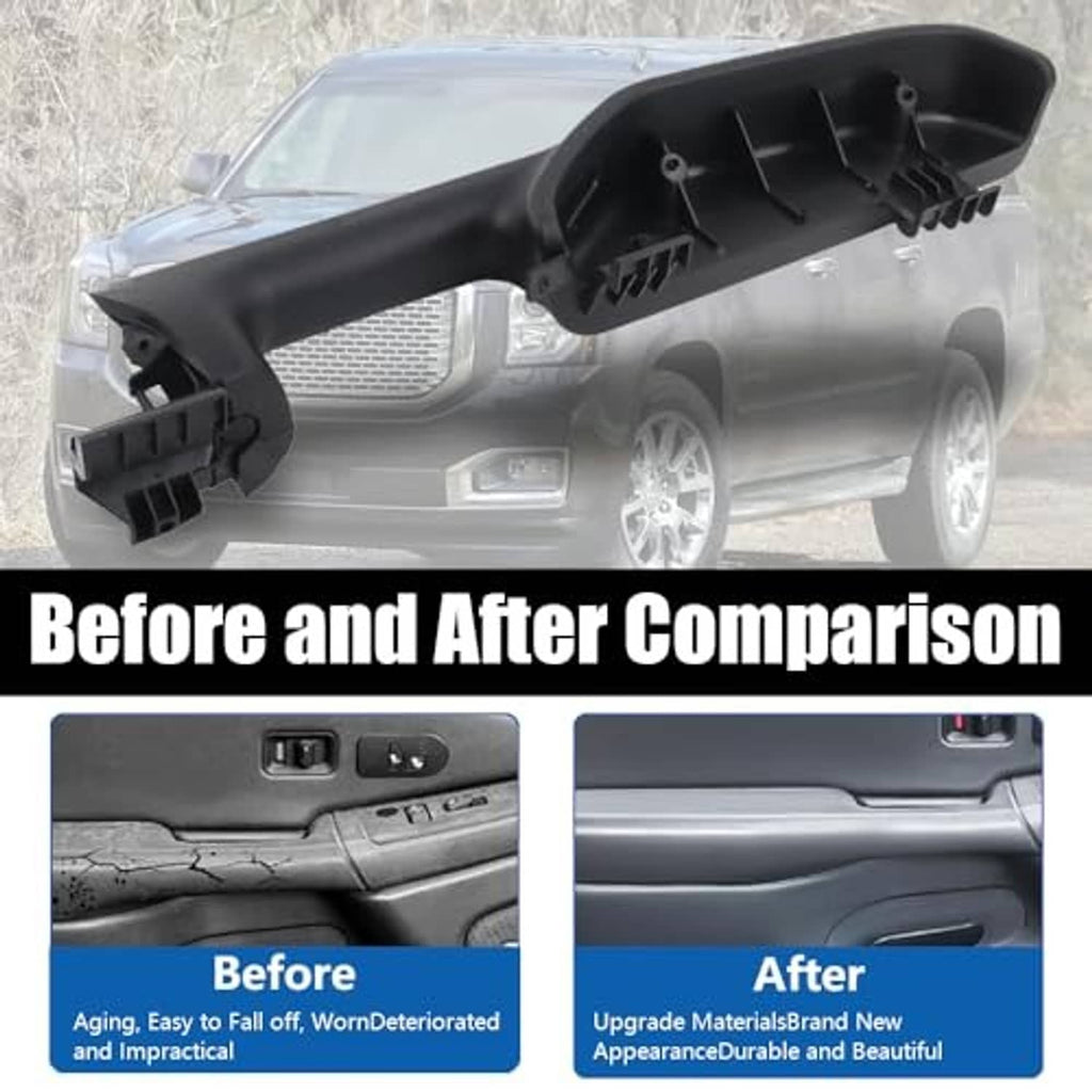 Black interior door armrest handle assembly with mounting points, shown off vehicle
