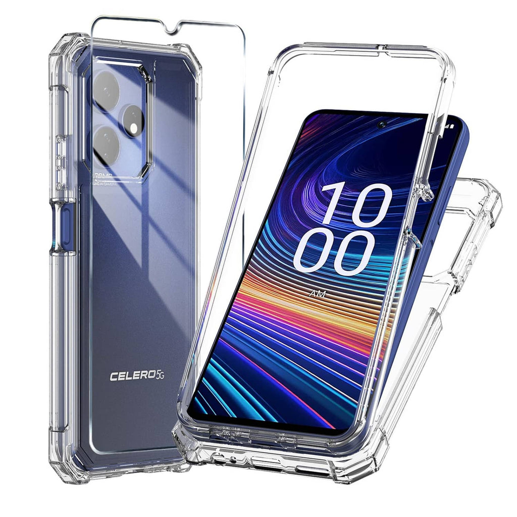Clear protective phone case for Celero 5G+ phone, raised corners and camera cutout