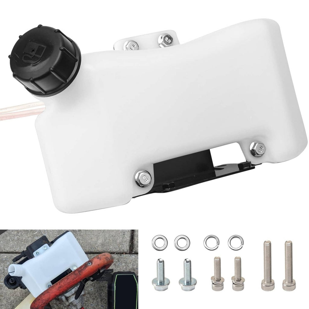 White fuel gas tank with black cap and three mounting tabs, replacement style
