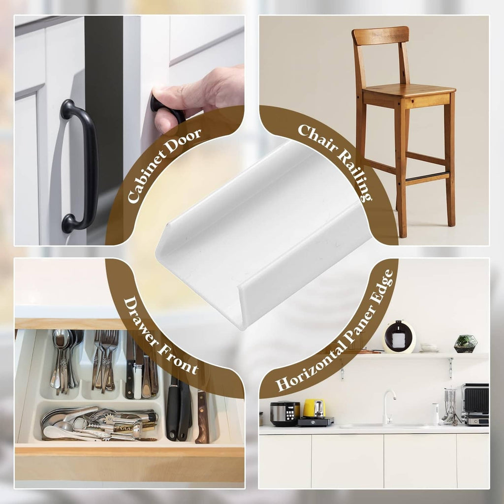 White cabinet door protector for edges, sleek low-profile PVC guard