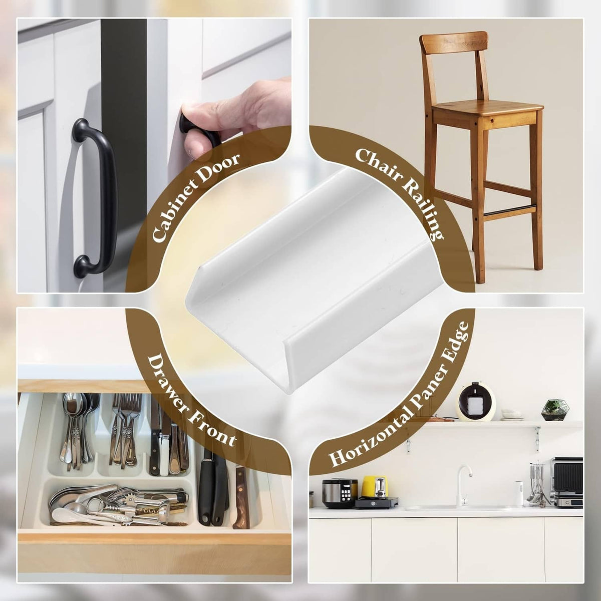 White cabinet door protector for edges, sleek low-profile PVC guard