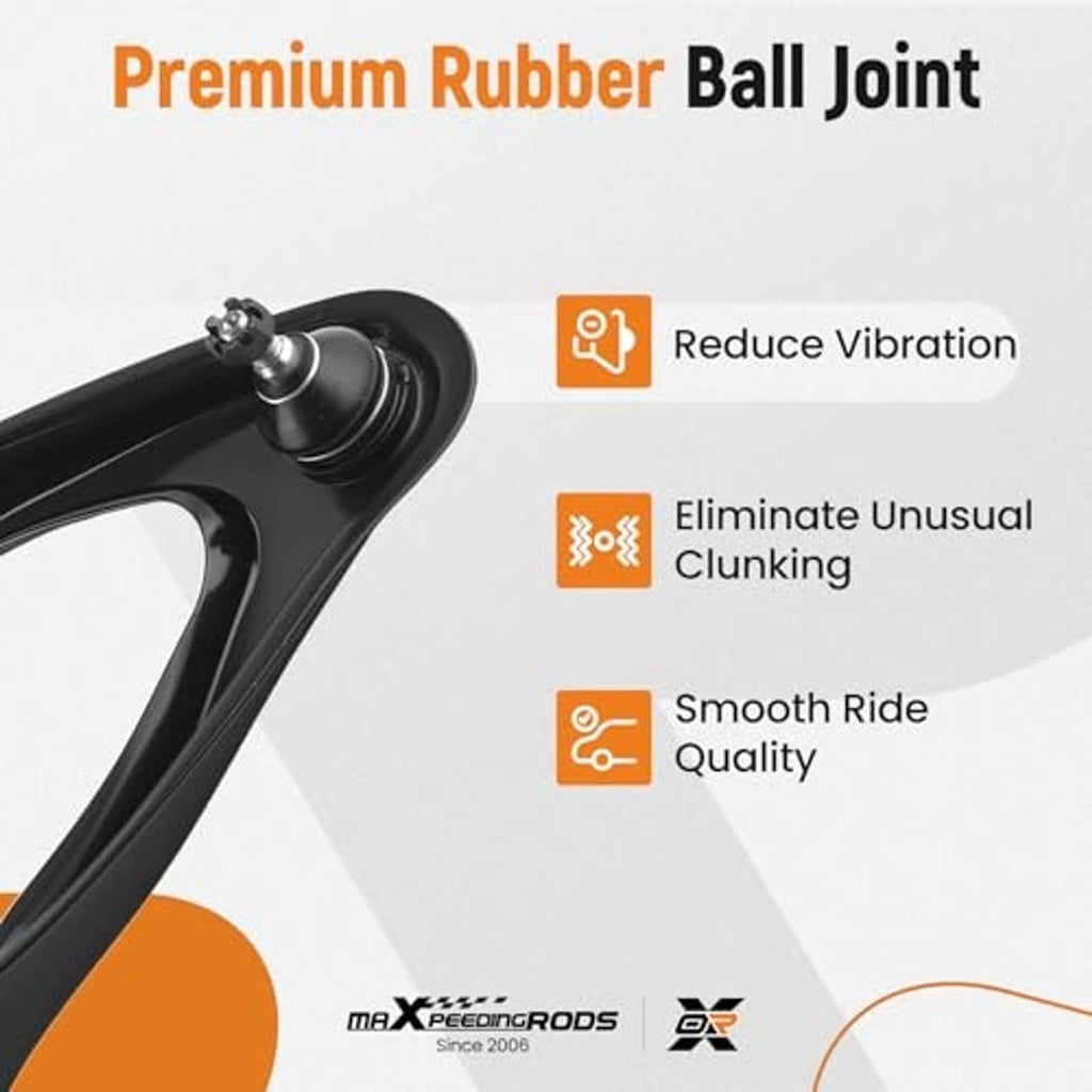 Front upper control arm with rubber ball joint and mounting stud, black finish