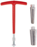 Red plastic T-handle pipe nipple extractor with zinc-plated metal tips