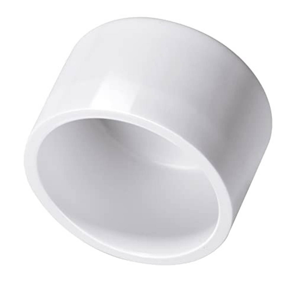 Single white PVC pipe end cap with smooth rim and hollow center