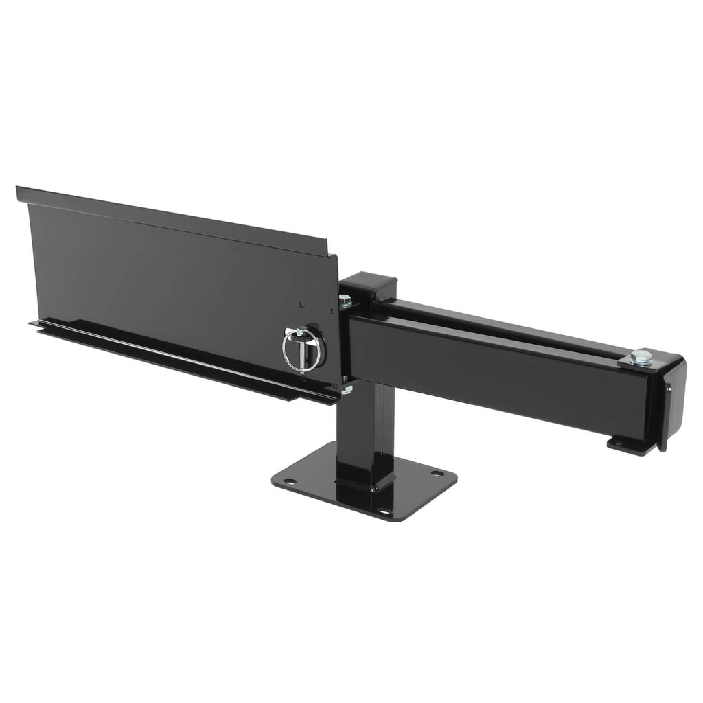 Black swing arm assembly with vertical center plate and base mounting bracket