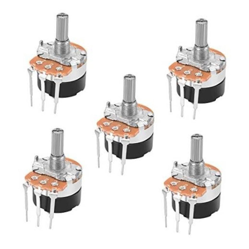 Rotary potentiometer with switch, orange top, metal shaft, 3 pin terminals