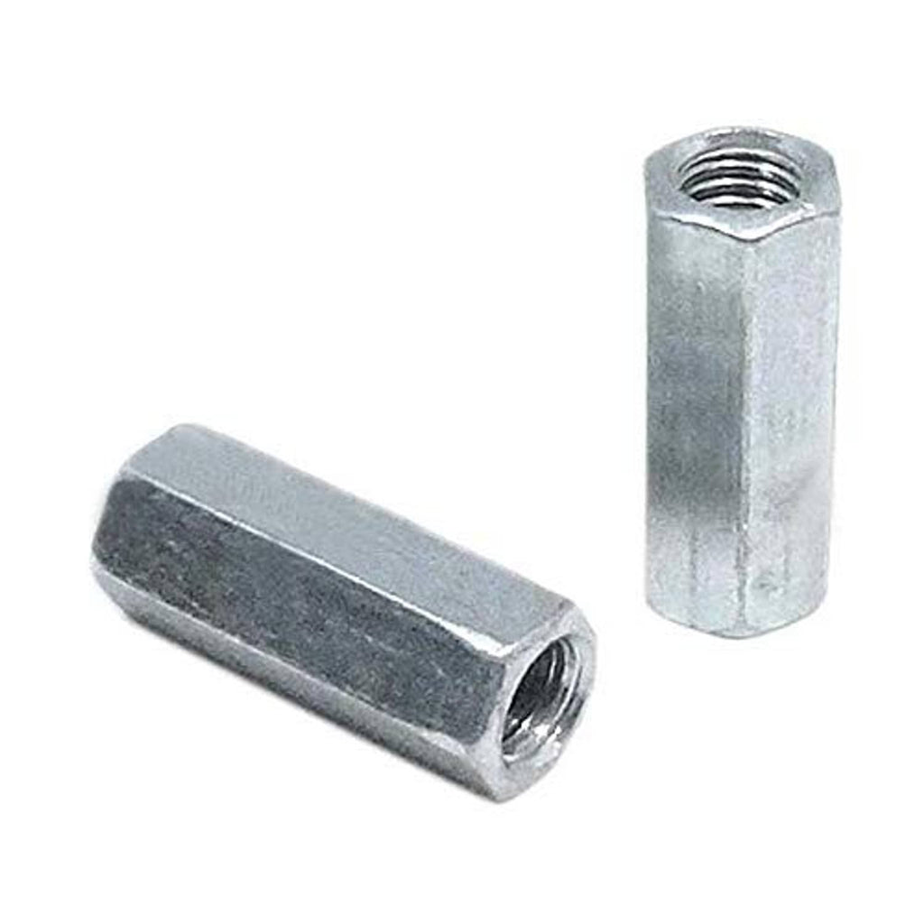 Zinc-plated M6 rod coupling hex nut connector, upright threaded piece and flat side