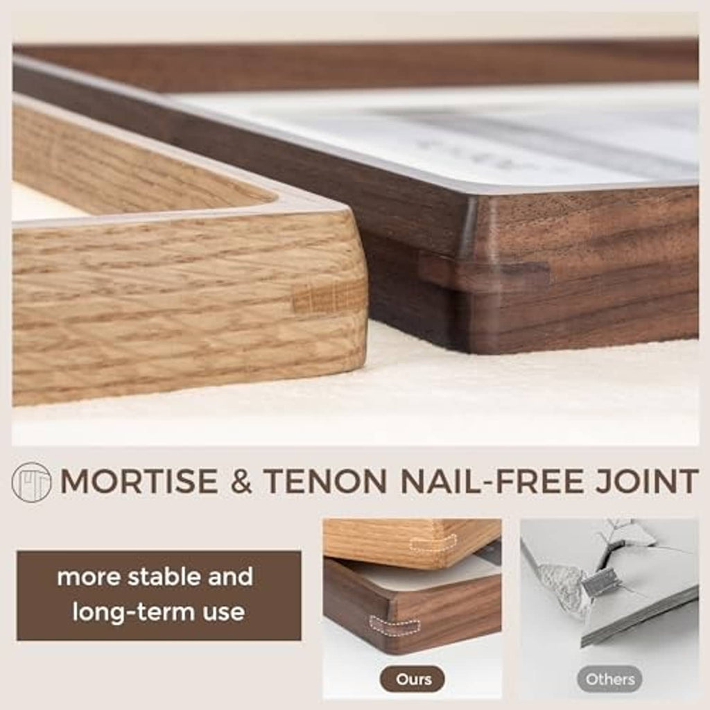 Walnut wood 11x14 picture frame corner with mortise-and-tenon nail-free joint