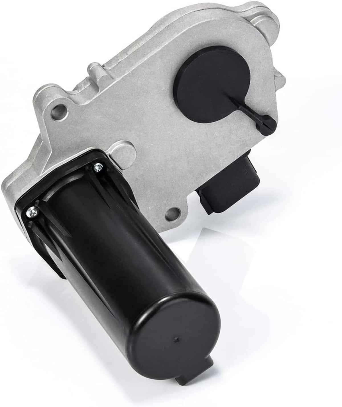 Transfer case shift actuator motor with black plastic end cap and silver mounting bracket