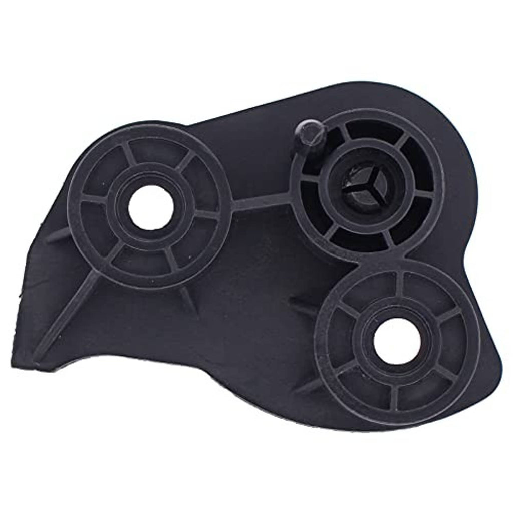 Hood latch release handle base plate in black plastic with three circular openings