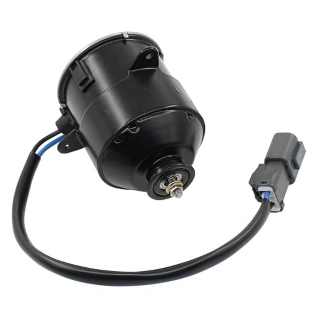 Engine radiator cooling fan motor with black casing and electrical connector